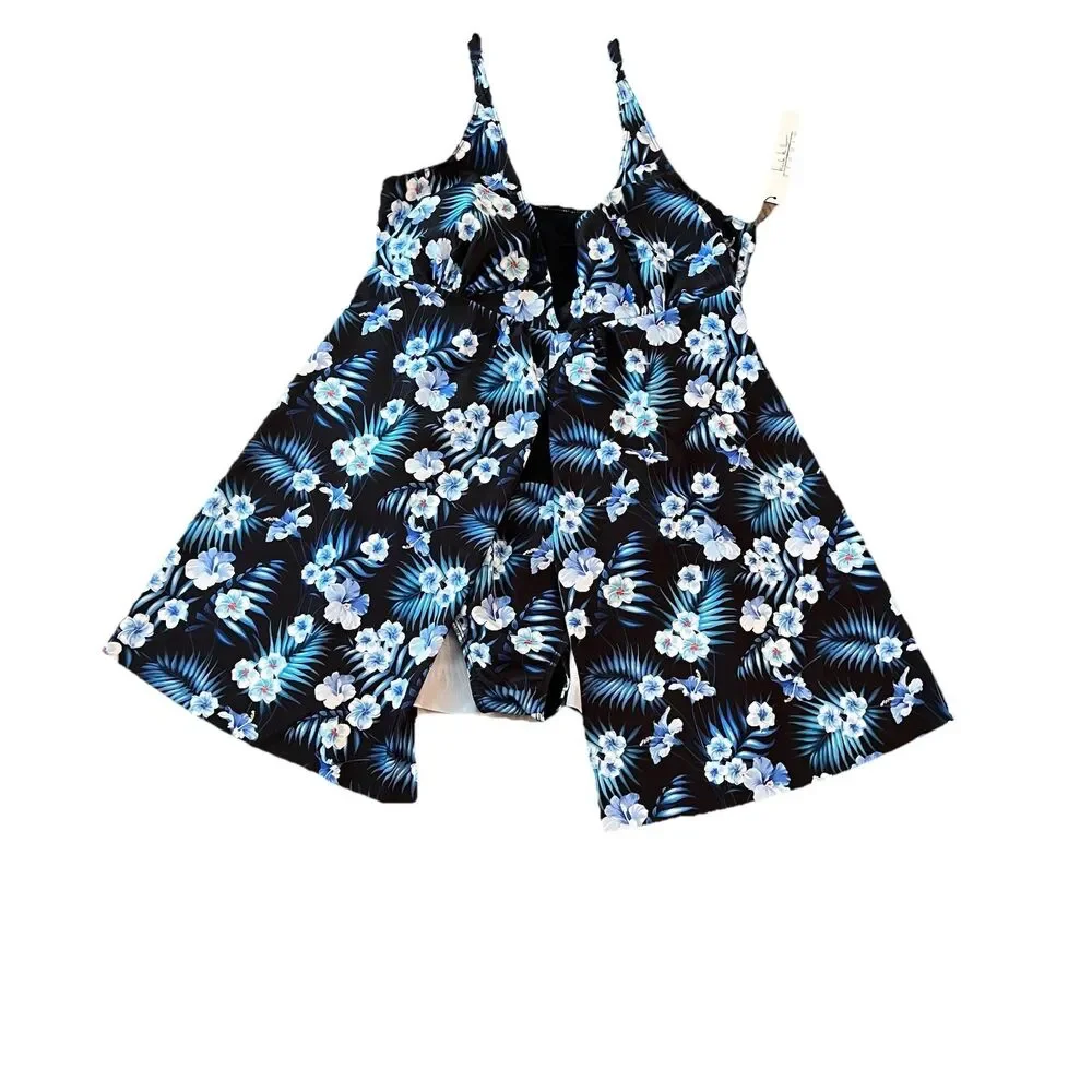 NEW Nicole Miller Swimsuit One Piece Dress 2X‎ Blue White